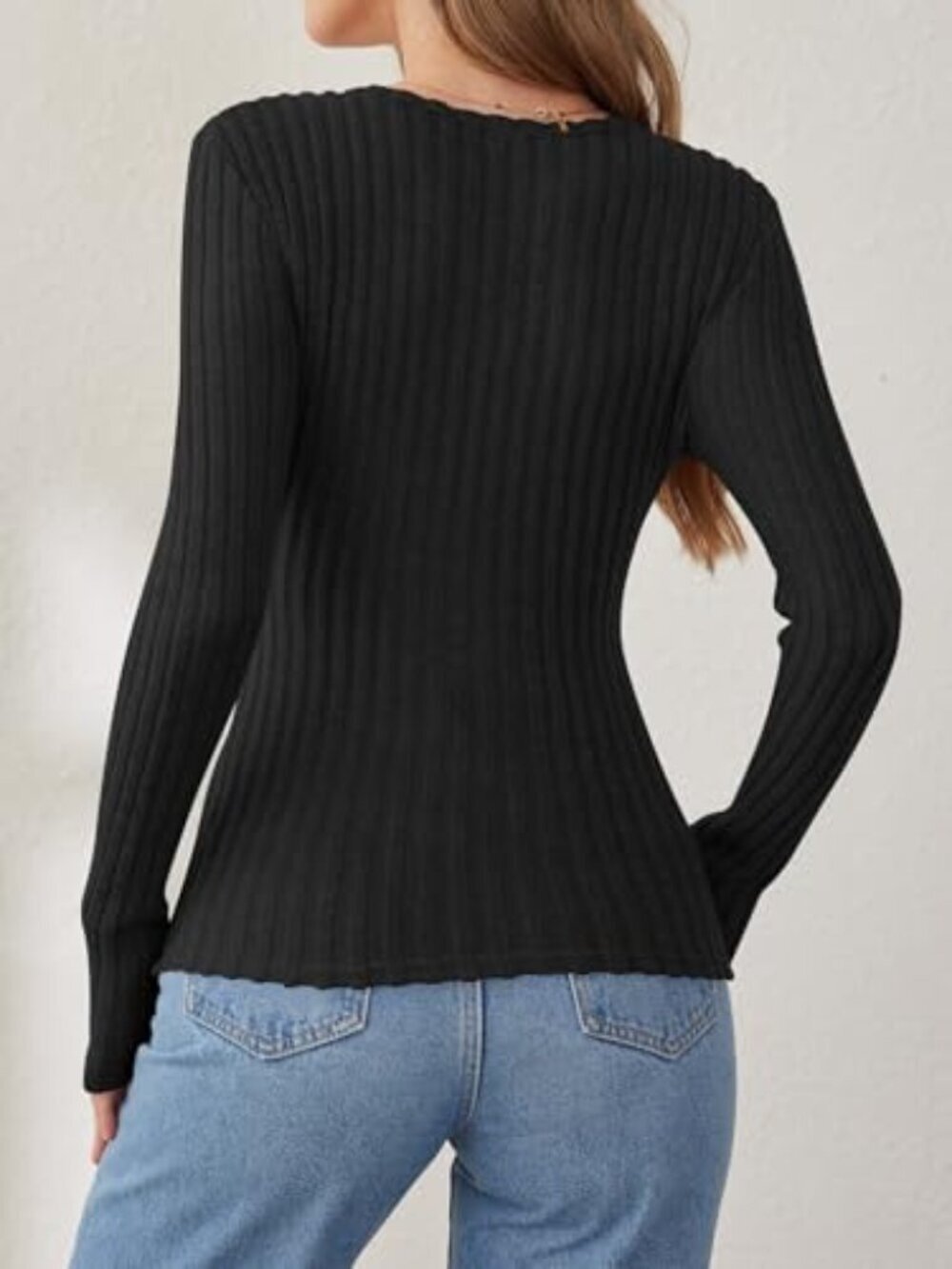 🆕 Long Sleeve Shirts for Women Sexy Sweater V Neck Ribbed Knit Slim Fit Wrap